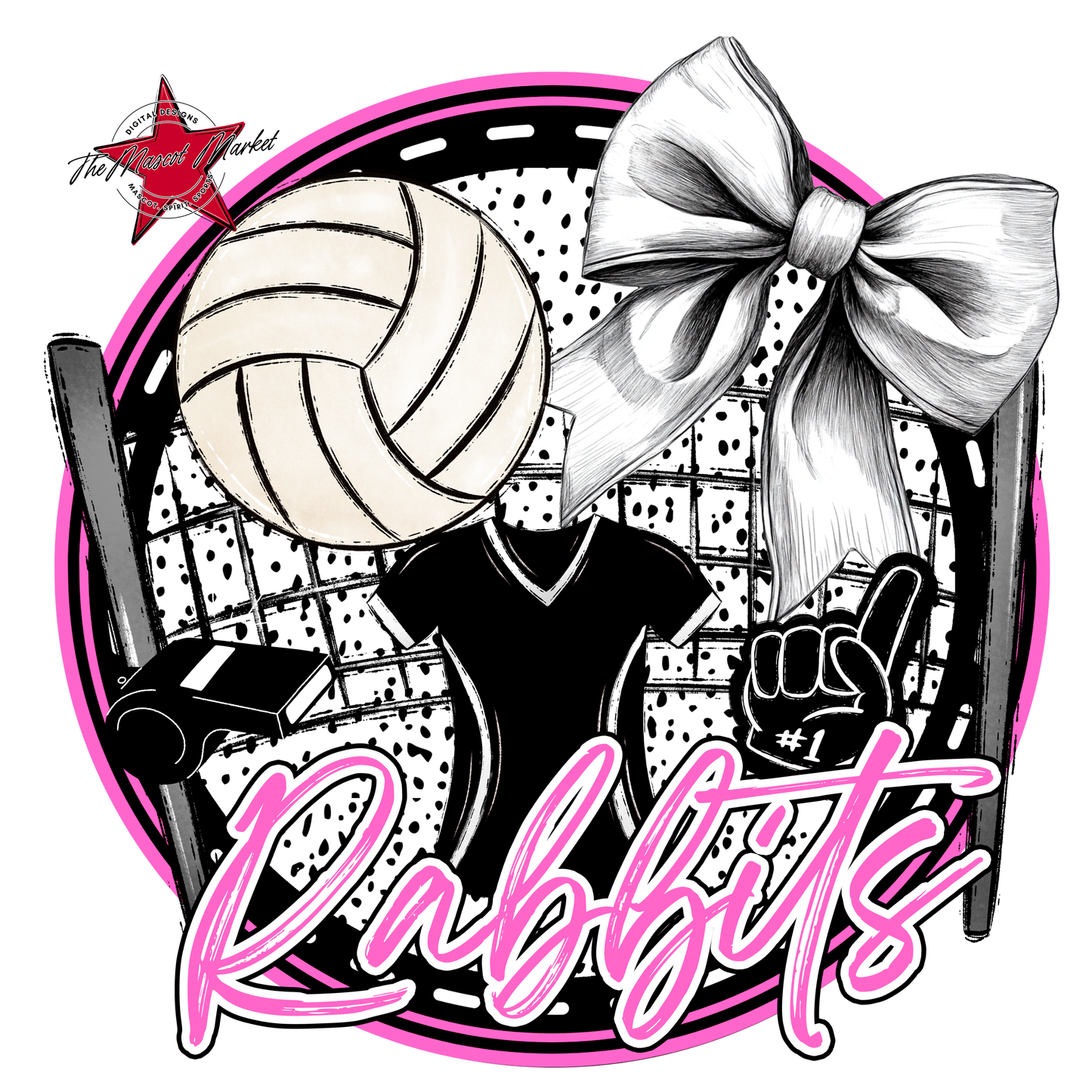 Rabbits Circle Volleyball Design-Baby Pink
