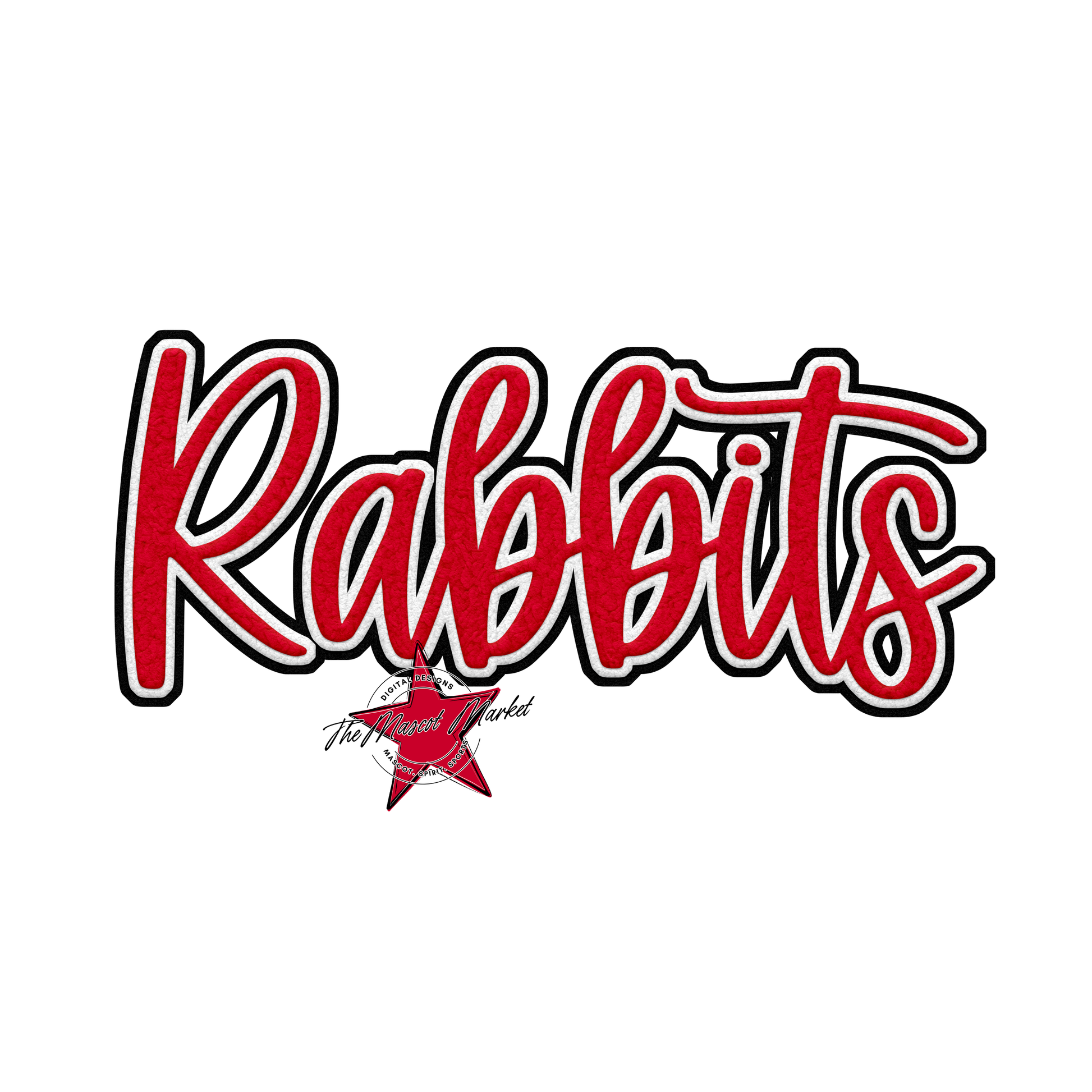 Rabbits Faux Chenille Patch-Red