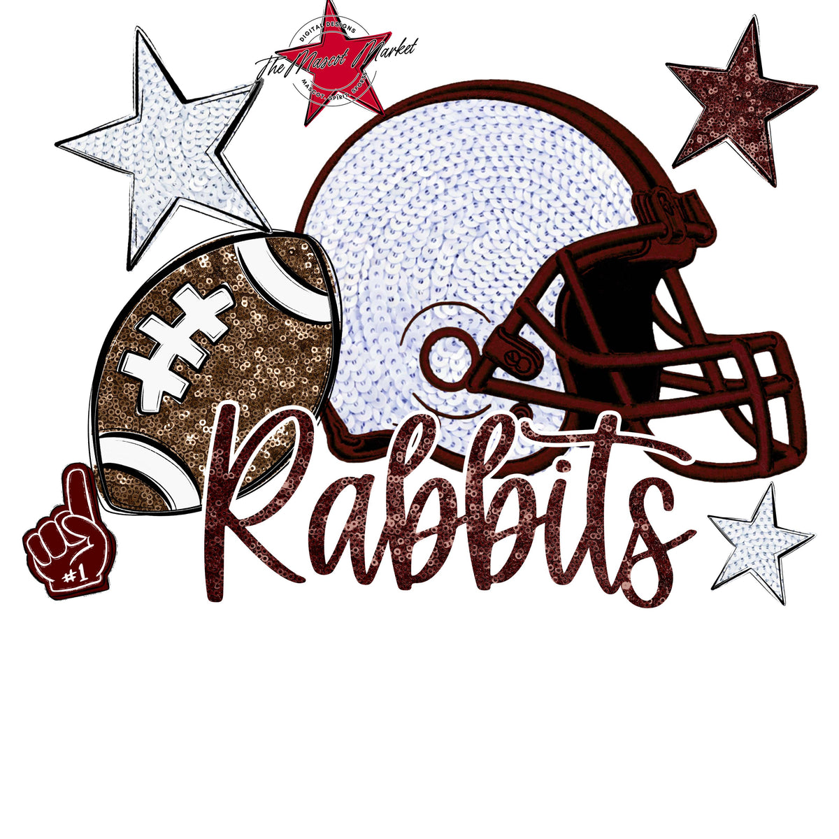 Rabbits Football Embroidered Sequins Design-Maroon