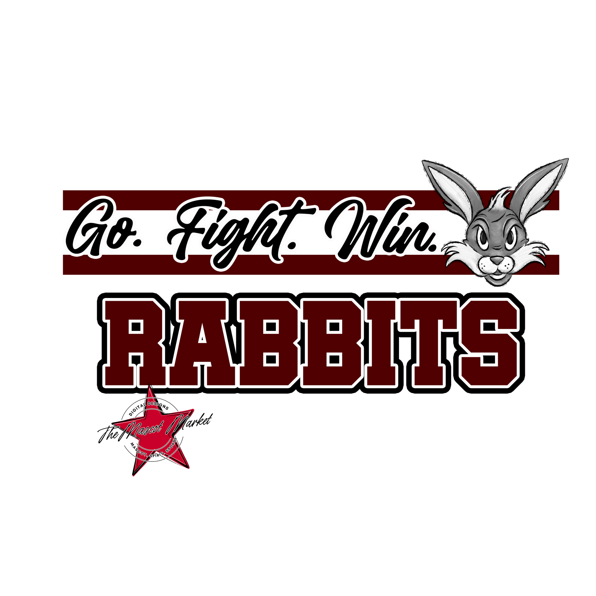 Rabbits Go Fight Win Mascot Lines-Maroon