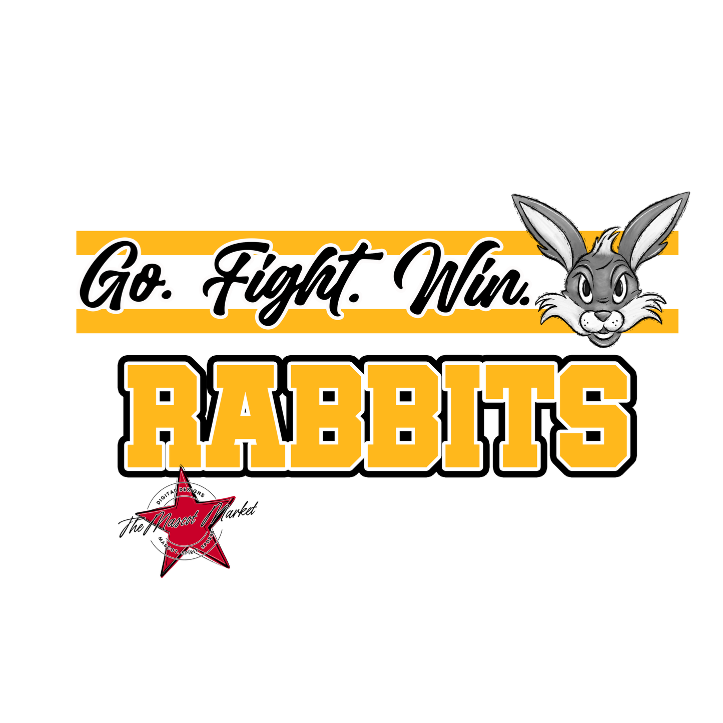 Rabbits Go Fight Win Mascot Lines-Yellow