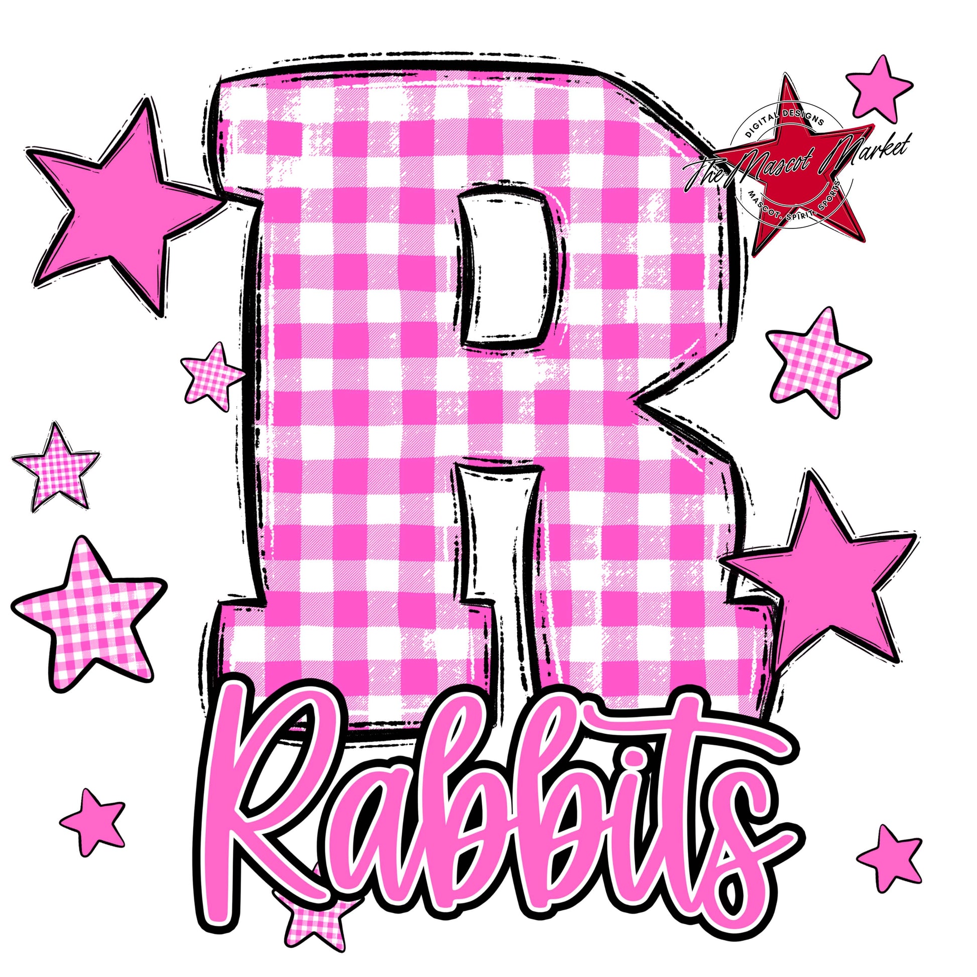 Rabbits Plaid Star Design-Baby Pink