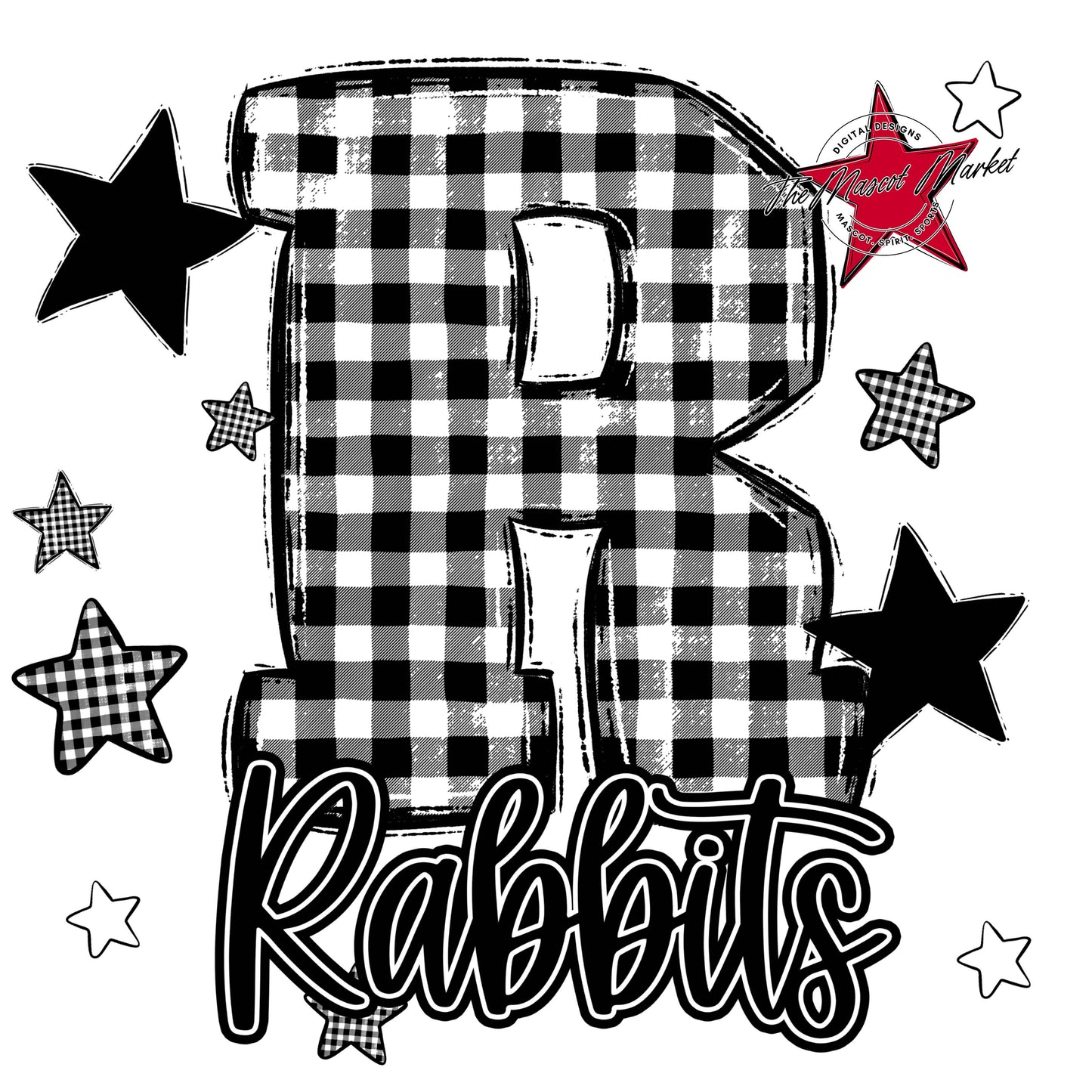 Rabbits Plaid Star Design-Black
