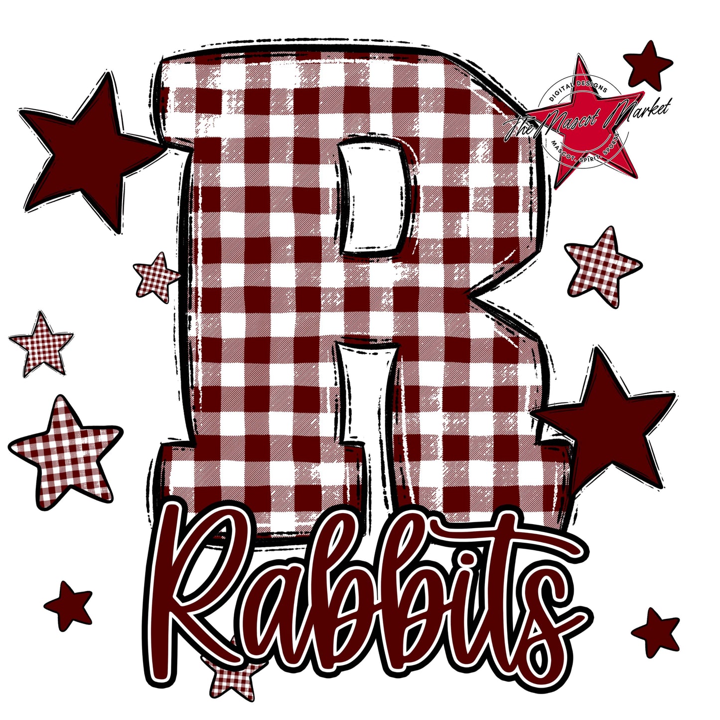 Rabbits Plaid Star Design-Maroon