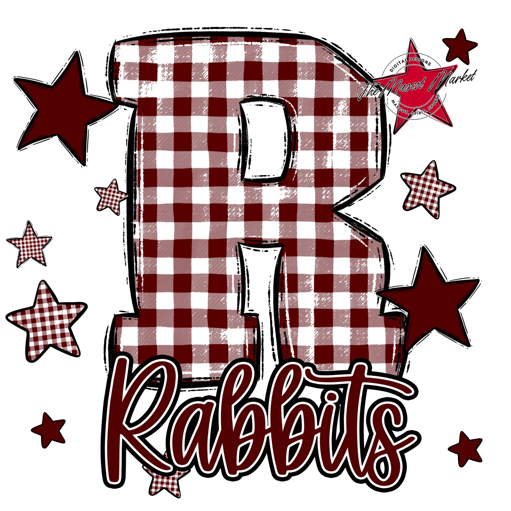 Rabbits Plaid Star Design-Maroon