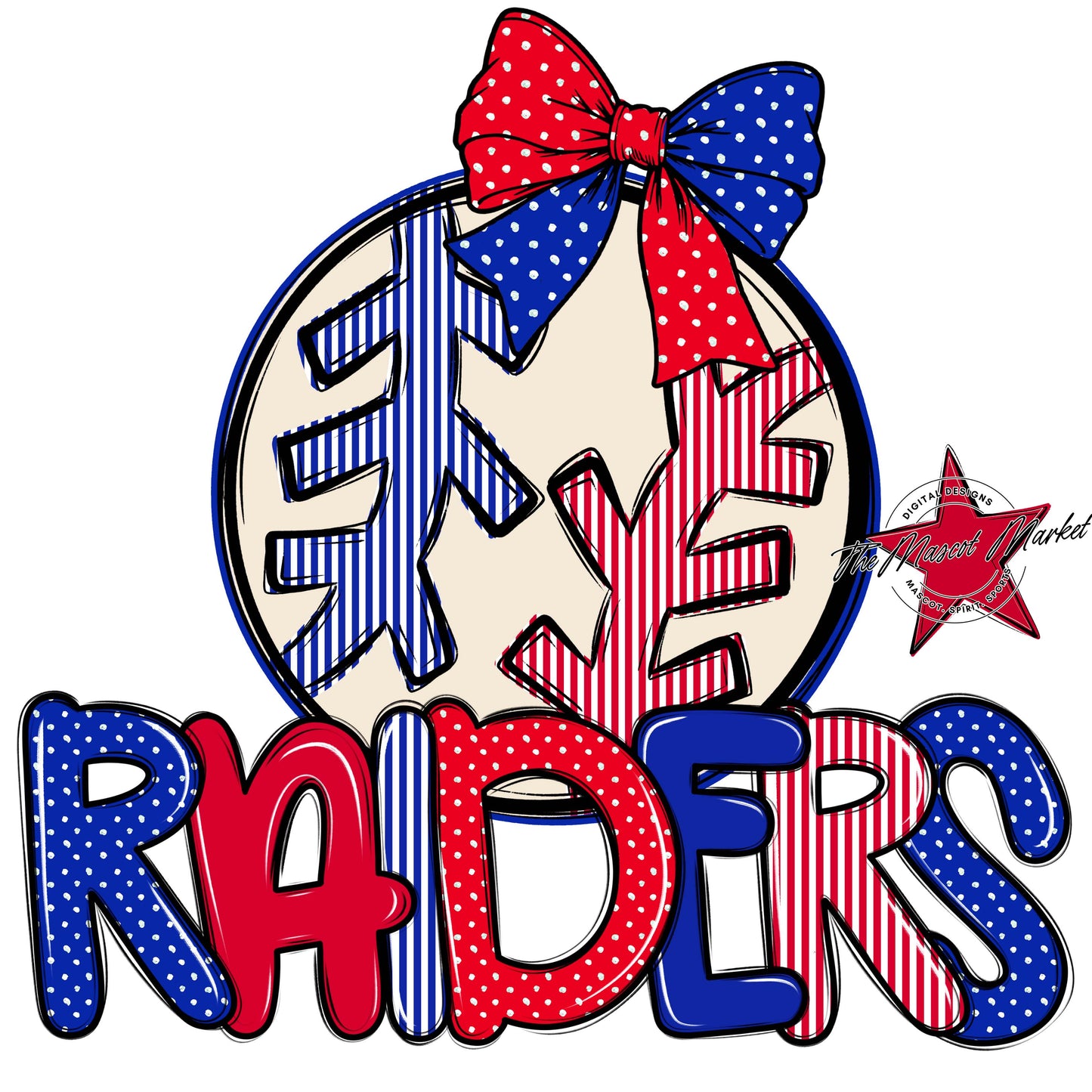 Raiders Baseball-Softball Spirit Design-Royal Blue & Red