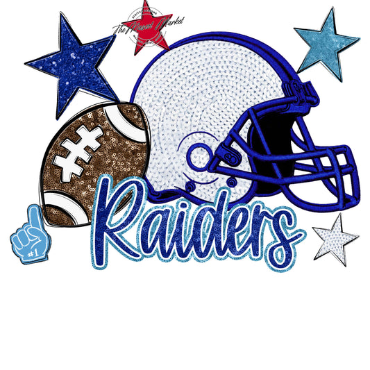 Raiders Football Embroidered Sequins Design-Blue & Carolina Blue