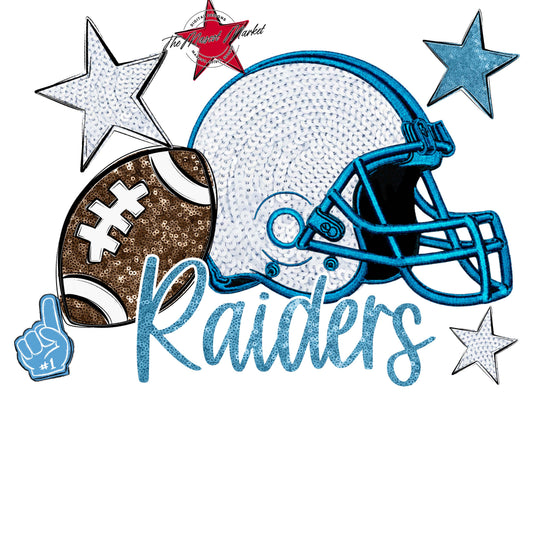 Raiders Football Embroidered Sequins Design-Carolina Blue