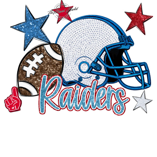 Raiders Football Embroidered Sequins Design-Carolina Blue & Red