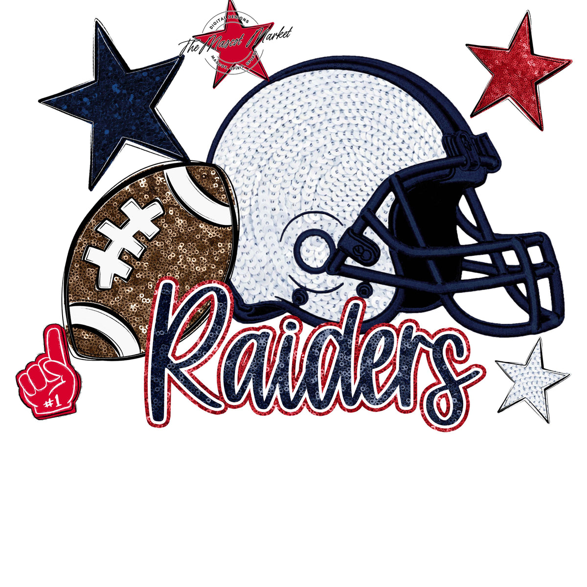 Raiders Football Embroidered Sequins Design-Navy & Red