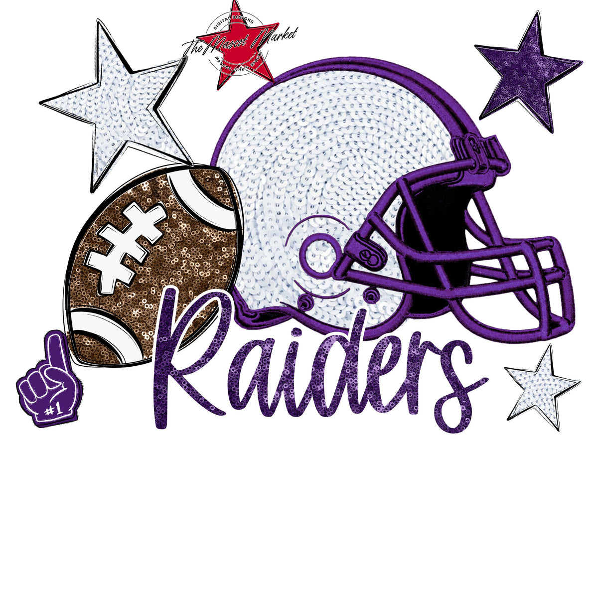 Raiders Football Embroidered Sequins Design-Purple