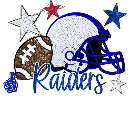 Raiders Football Embroidered Sequins Design-Royal Blue