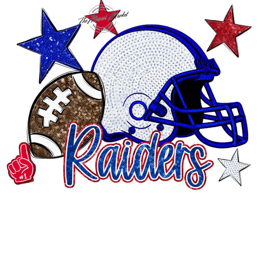 Raiders Football Embroidered Sequins Design-Royal Blue & Red