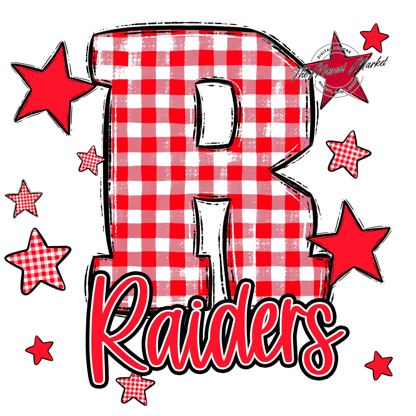 Raiders Plaid Star Design-Bright Red