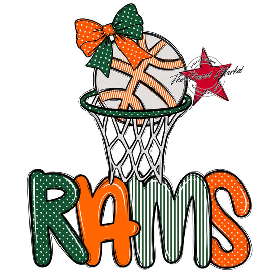 Rams Basketball Spirit Design-Green & Orange