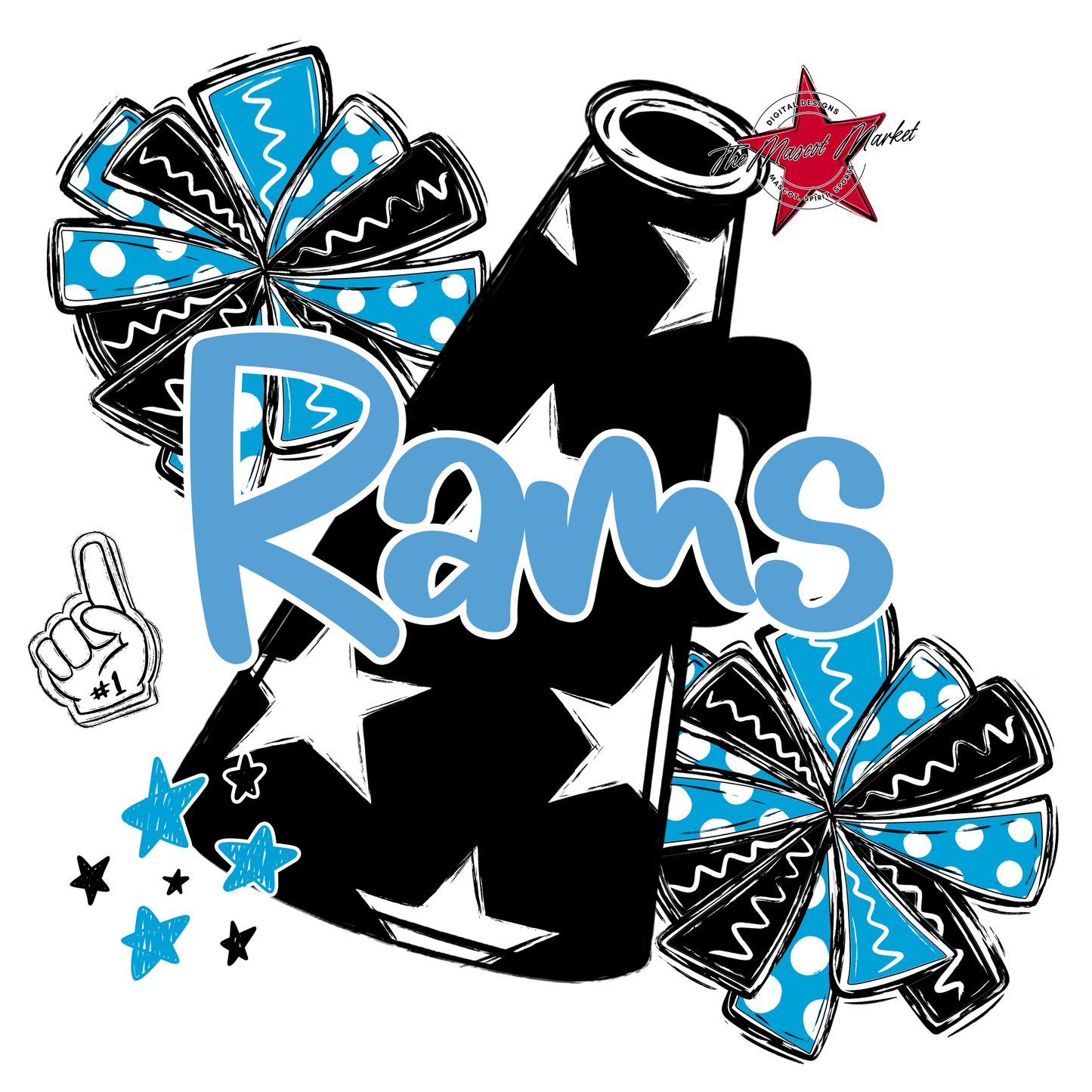 Rams Alpha Megaphone Design-Carolina Blue