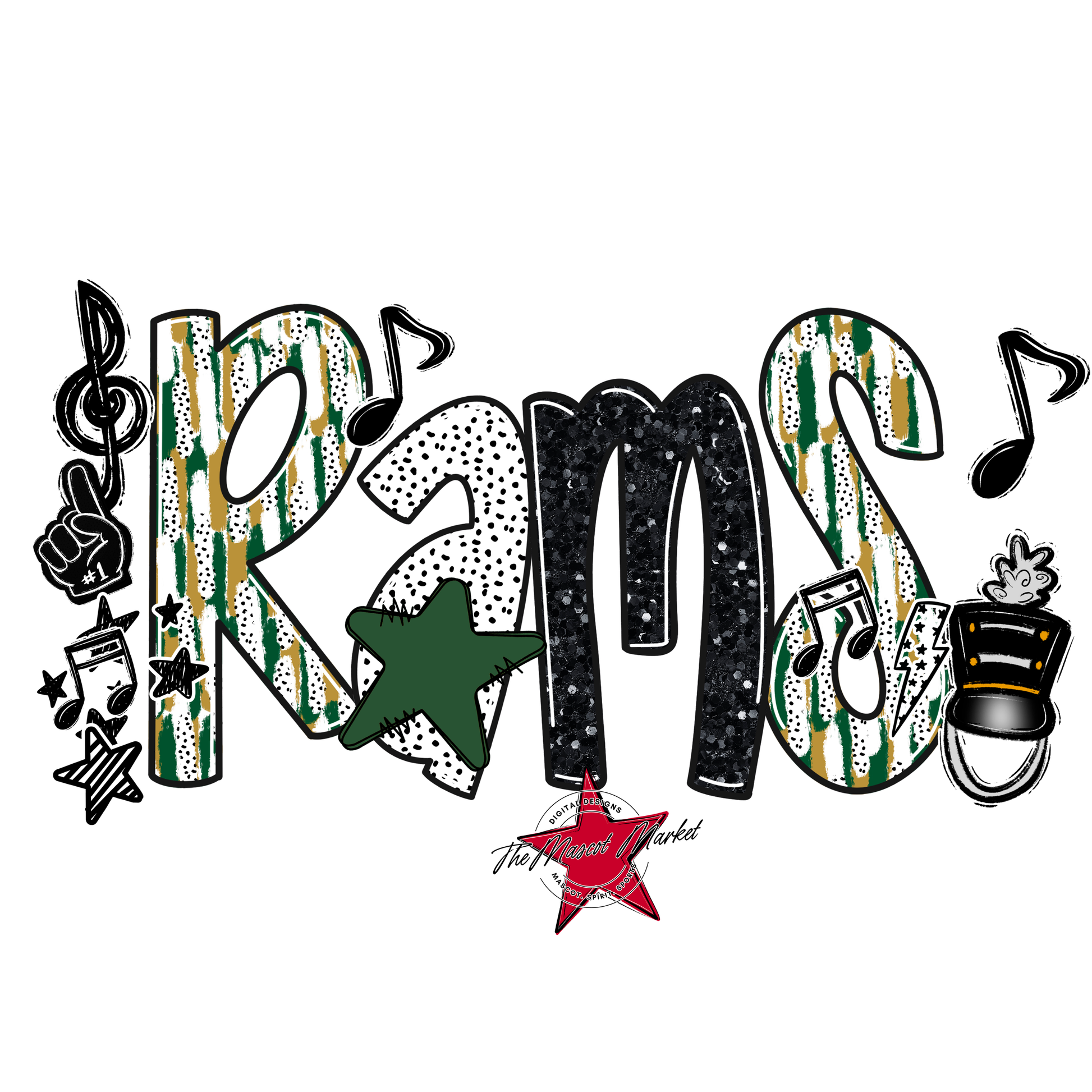 Rams Band Scrape-Green-Gold