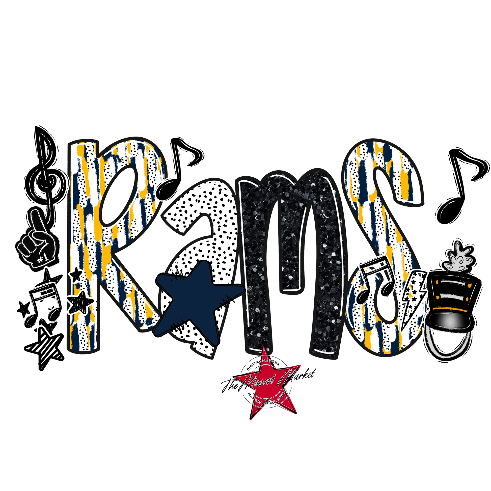 Rams Band Scrape-Navy-Yellow