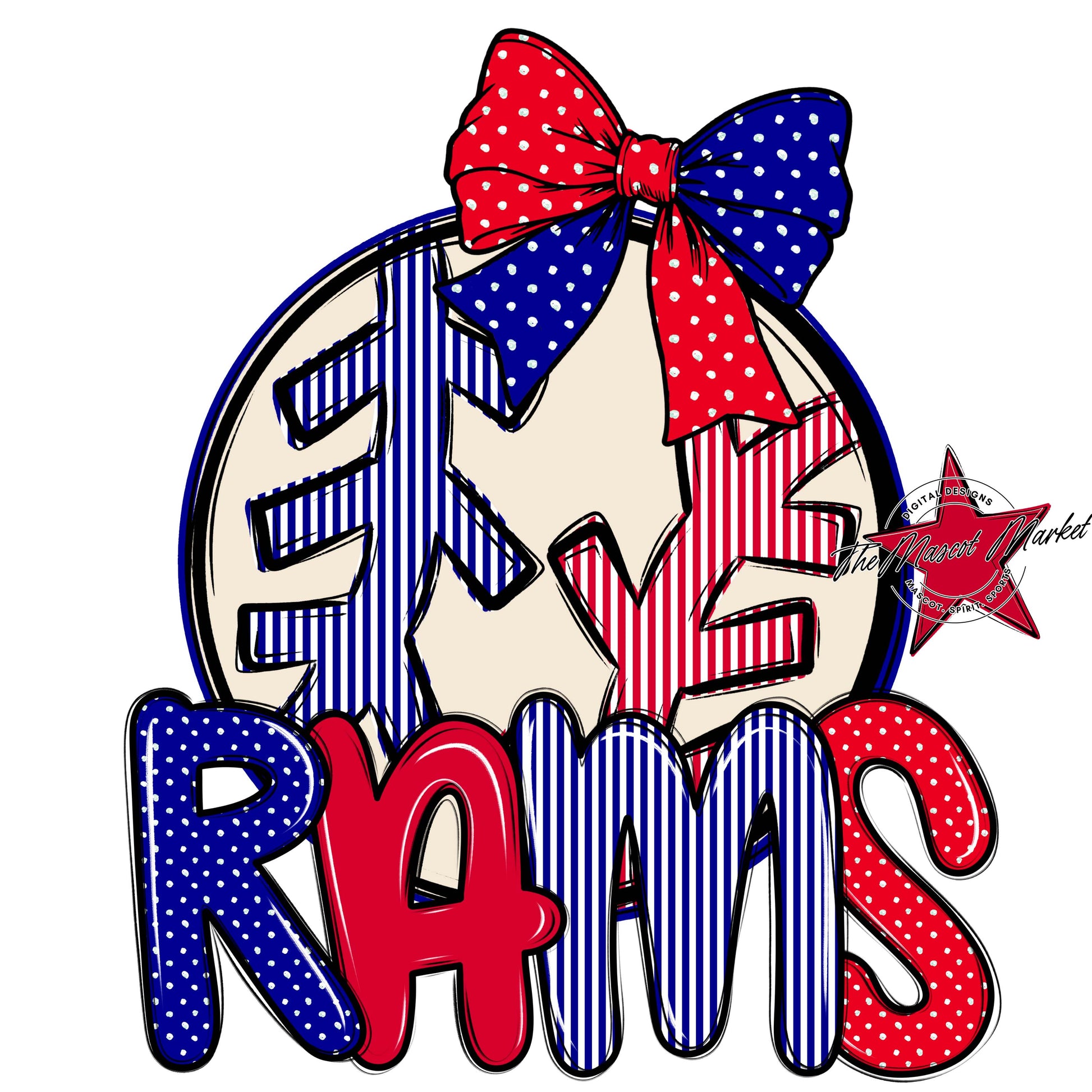 Rams Baseball-Softball Spirit Design-Blue & Red