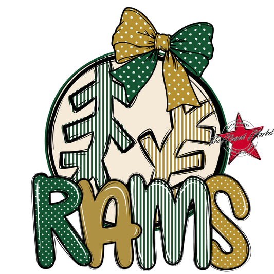 Rams Baseball-Softball Spirit Design-Green & Gold