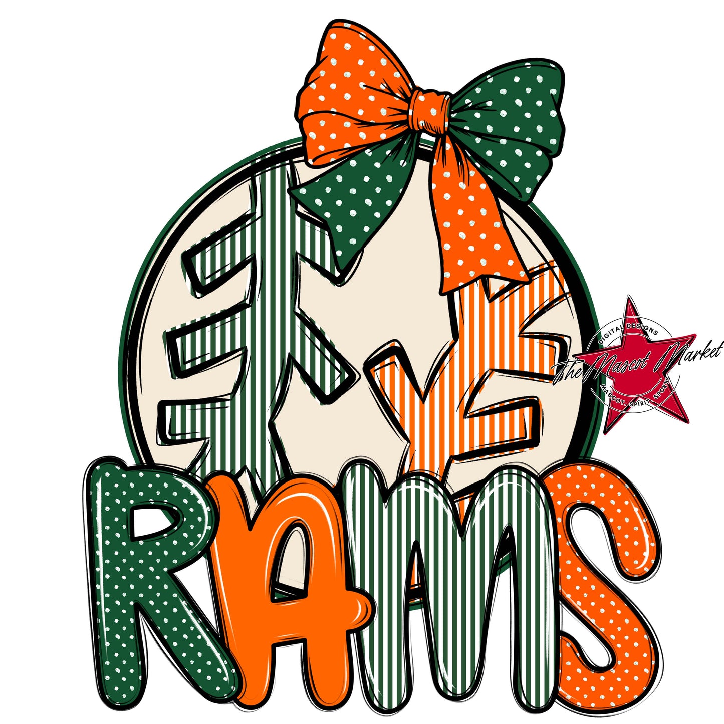Rams Baseball-Softball Spirit Design-Green & Orange