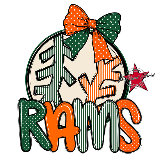 Rams Baseball-Softball Spirit Design-Green & Orange