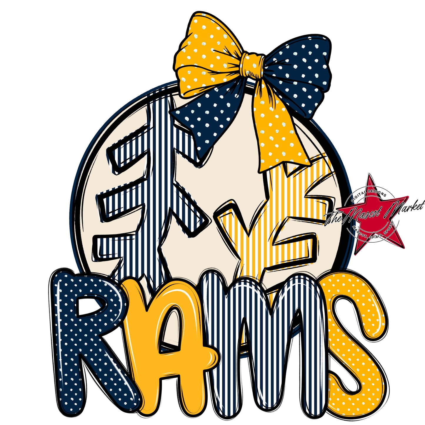 Rams Baseball-Softball Spirit Design-Navy & Yellow