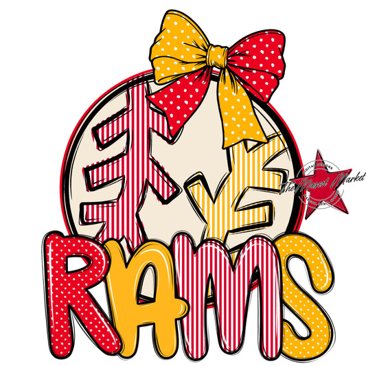 Rams Baseball-Softball Spirit Design-Red & Yellow