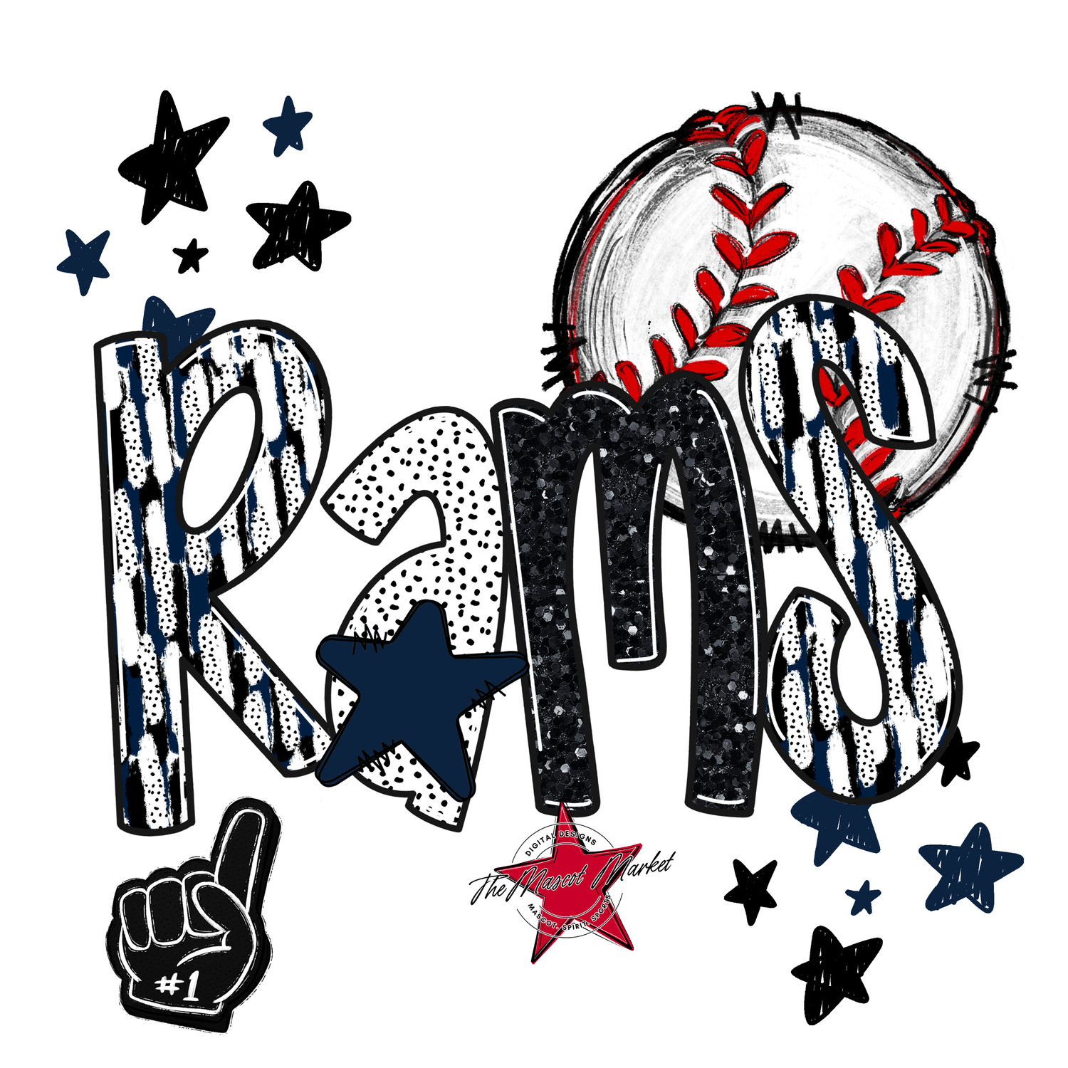 Rams Baseball Scrape-Navy