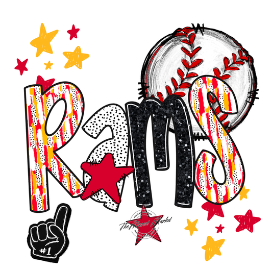 Rams Baseball Scrape-Red-Yellow