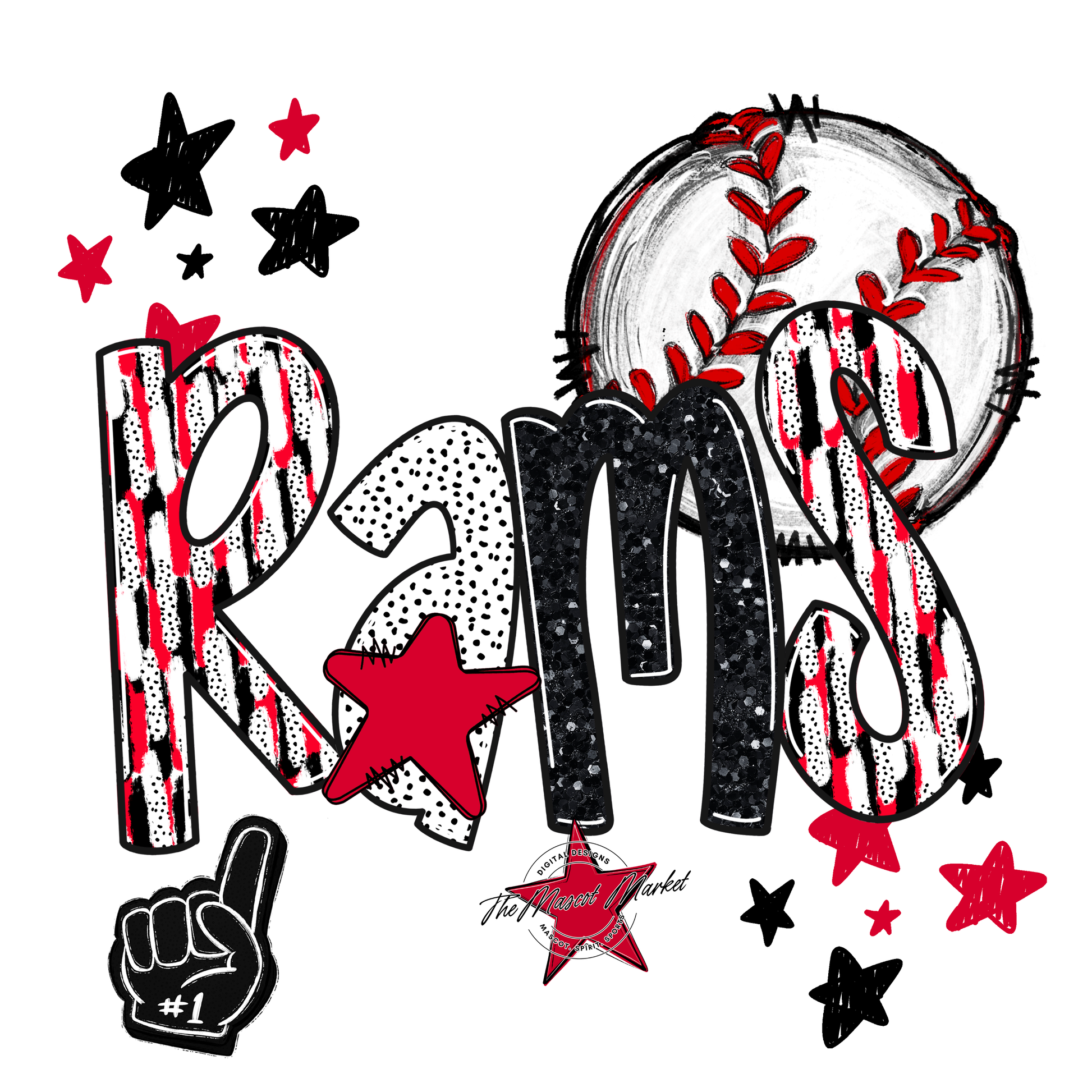 Rams Baseball Scrape-Red