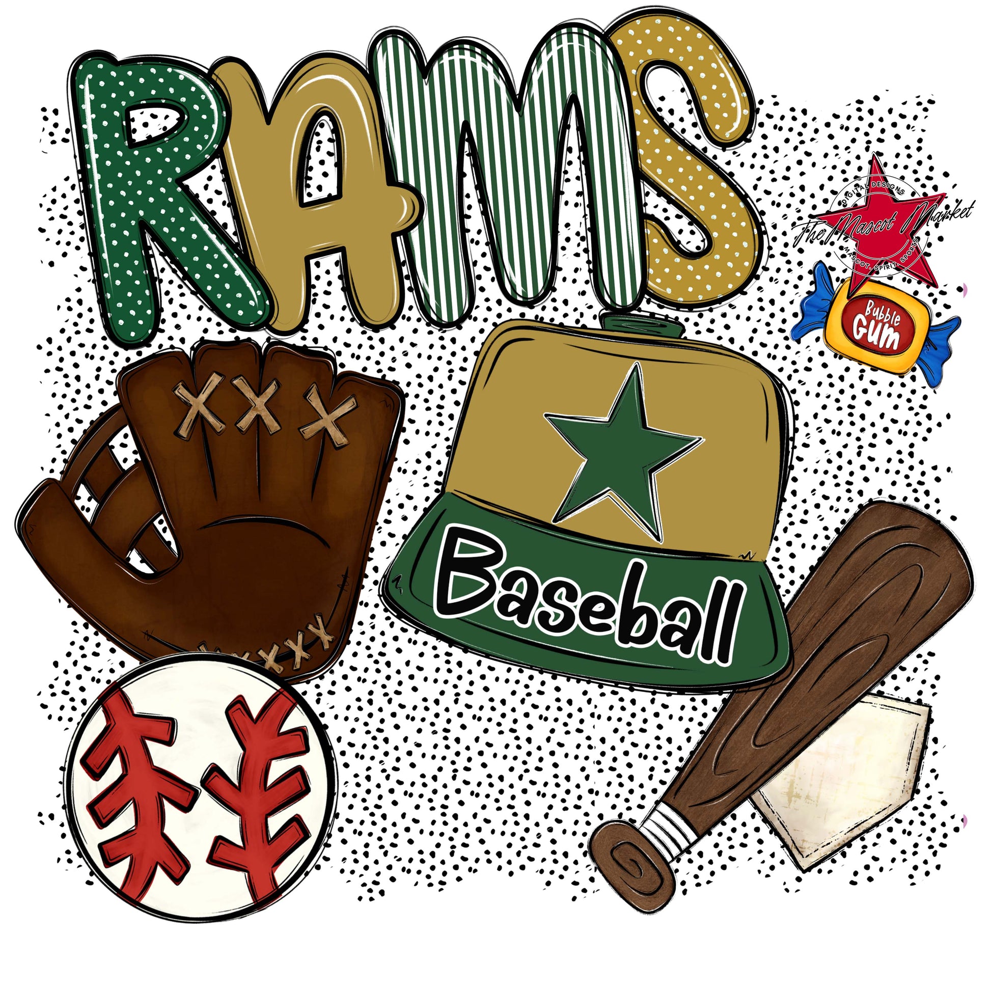 Rams Baseball Spirit-Green & Gold