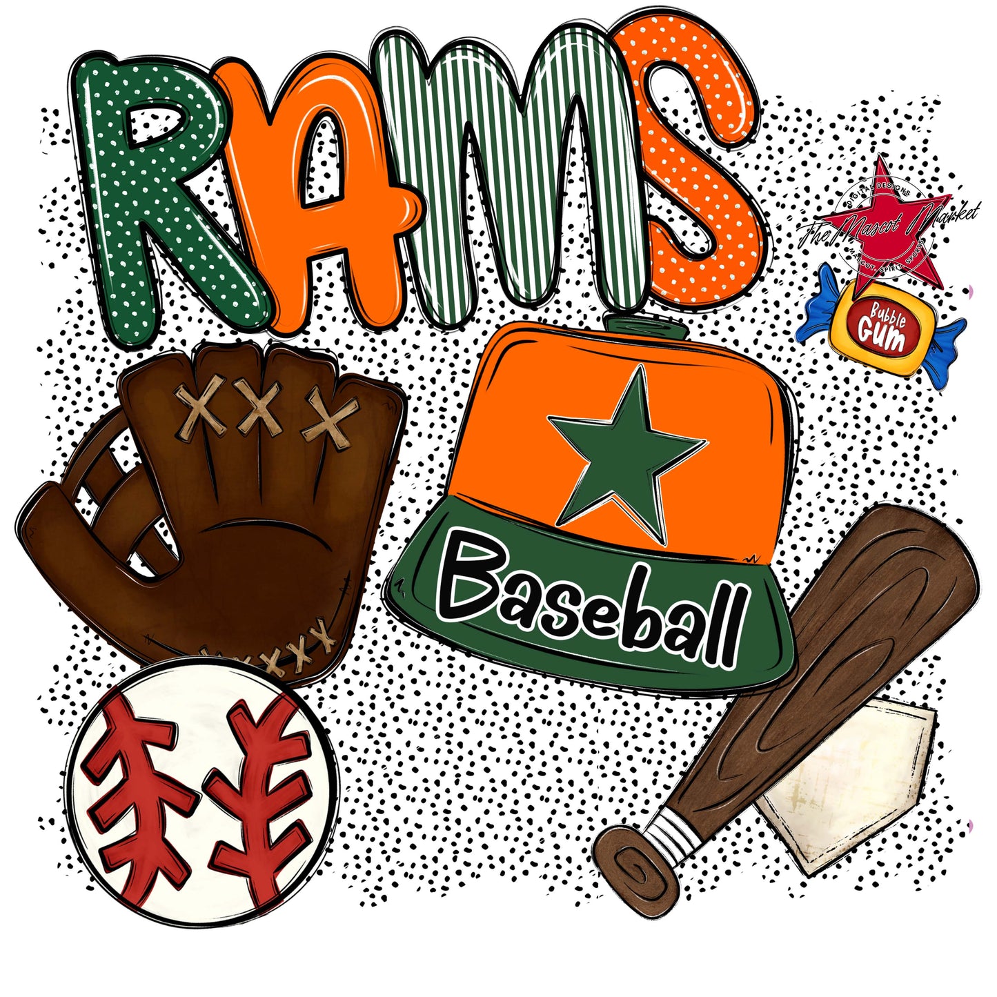 Rams Baseball Spirit-Green & Orange