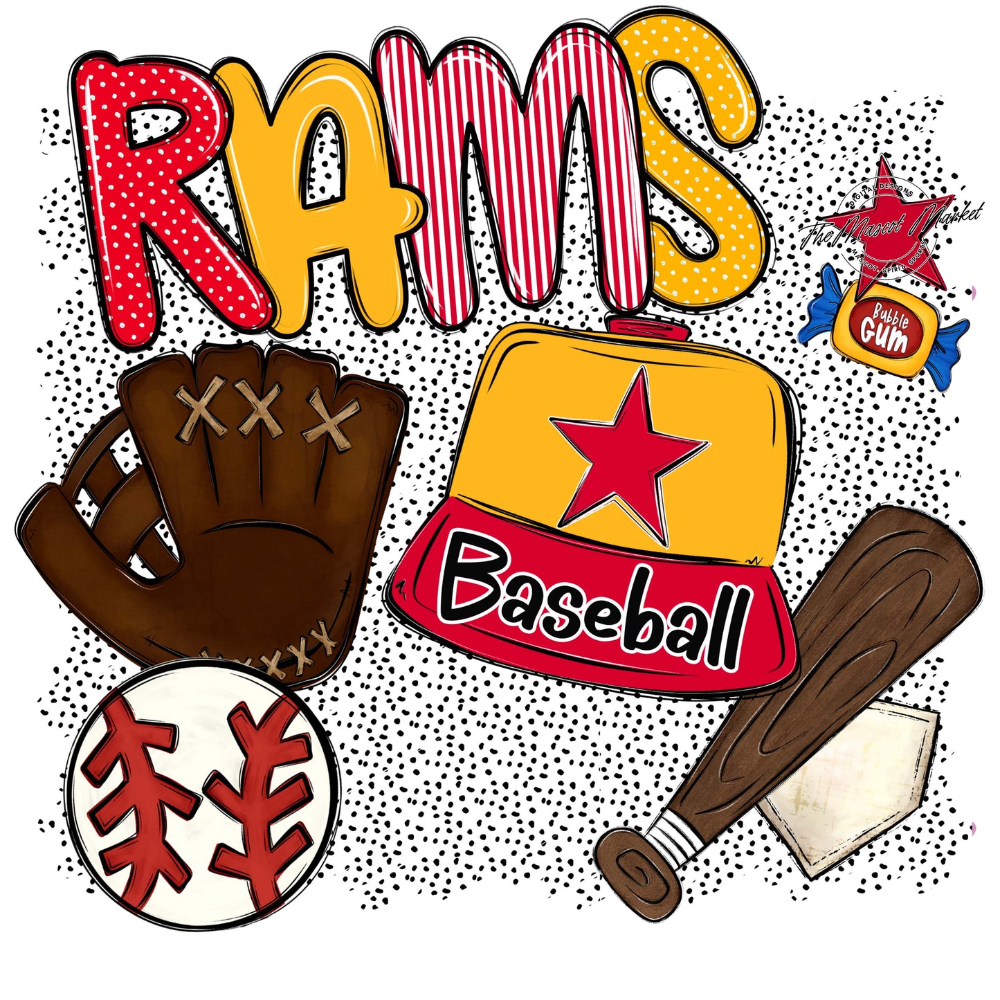 Rams Baseball Spirit-Red & Yellow