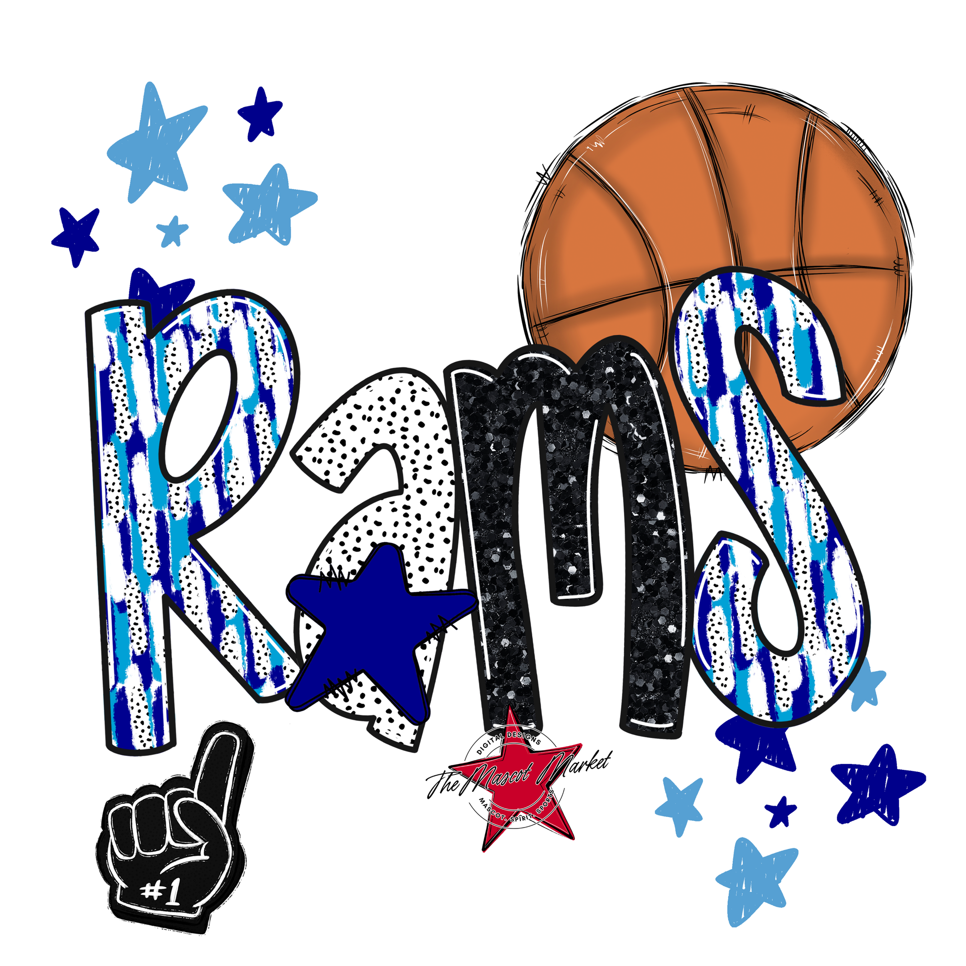 Rams Basketball Scrape-Blue-Carolina Blue