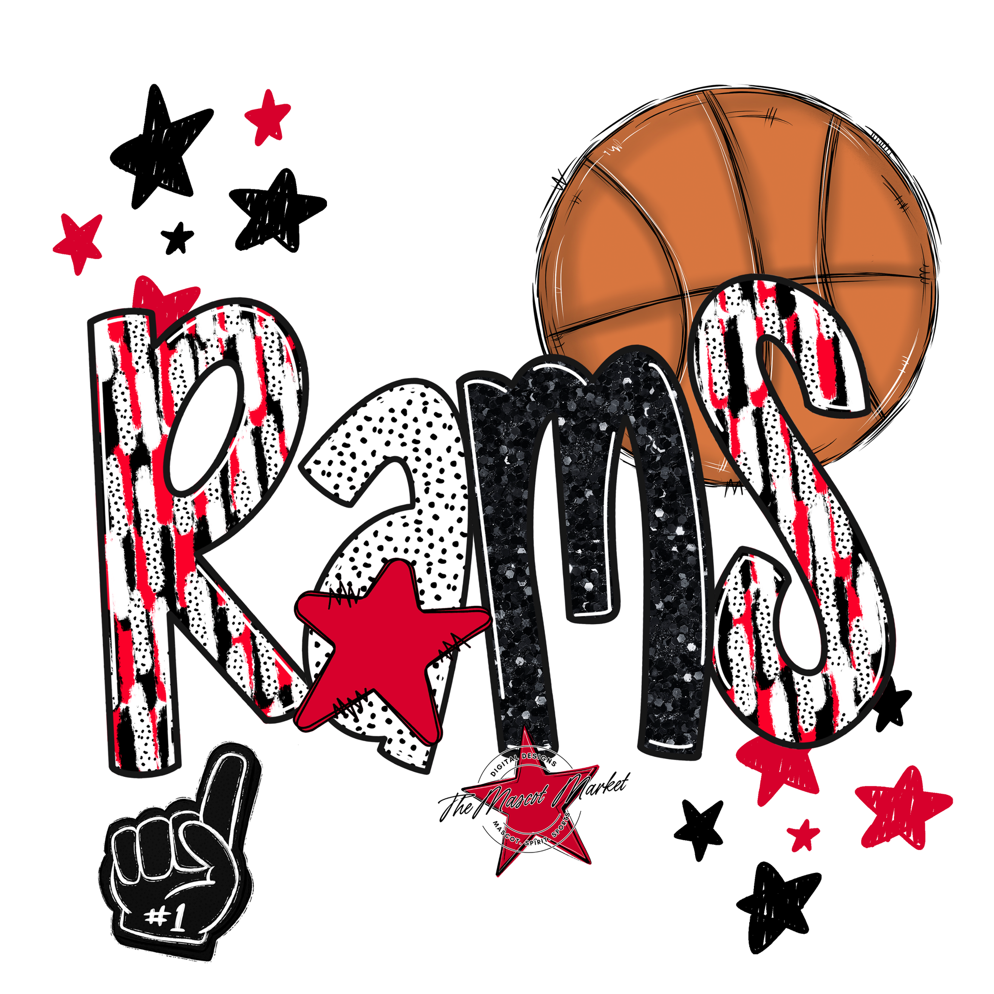 Rams Basketball Scrape-Red