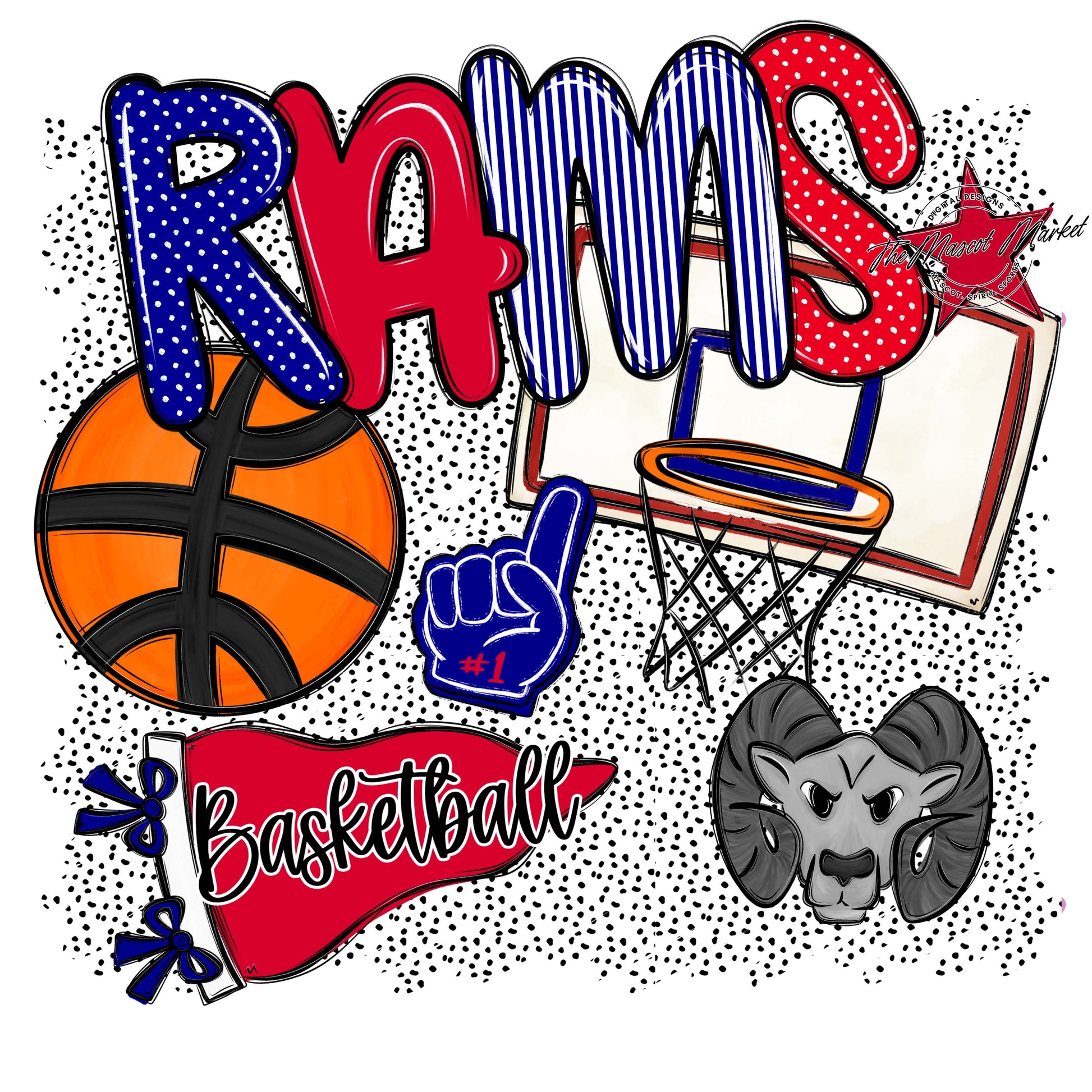 Rams Basketball Spirit-Blue & Red