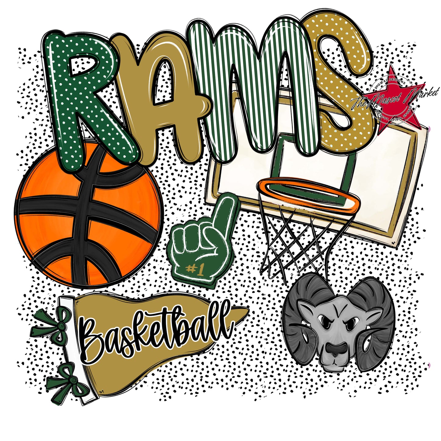 Rams Basketball Spirit-Green & Gold