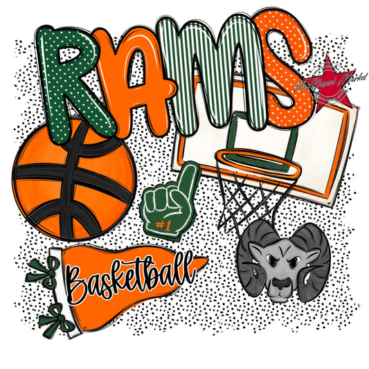 Rams Basketball Spirit-Green & Orange