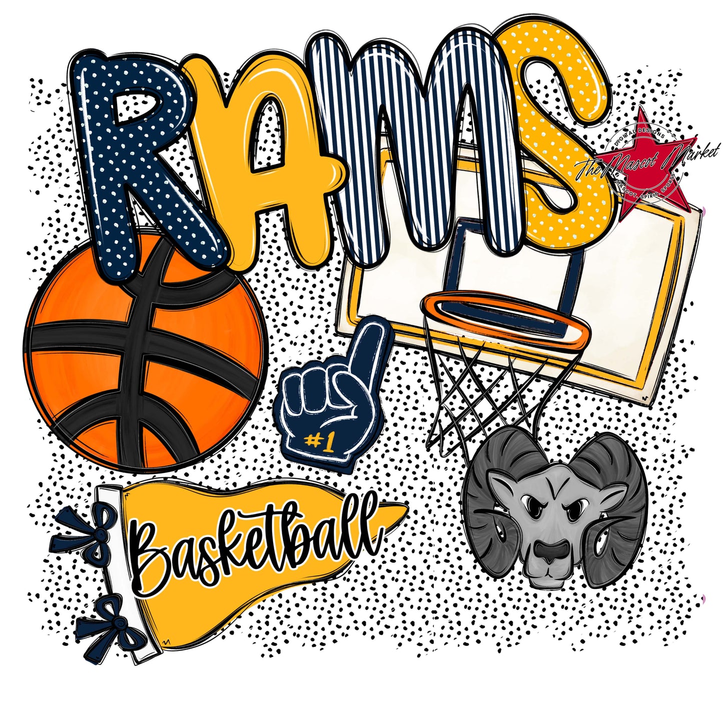 Rams Basketball Spirit-Navy & Yellow