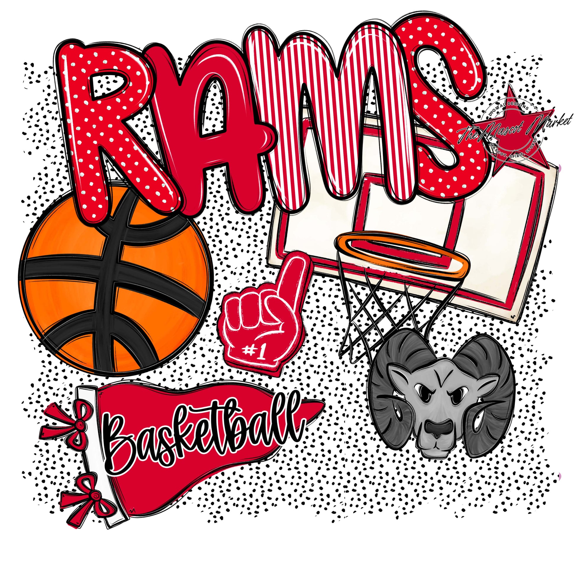 Rams Basketball Spirit-Red