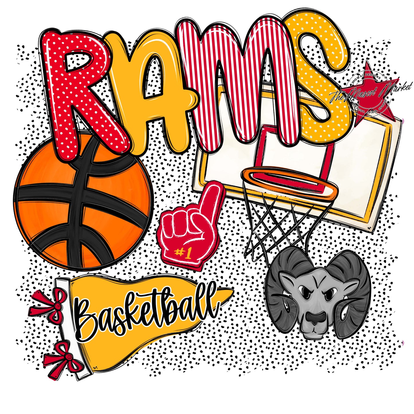 Rams Basketball Spirit-Red & Yellow