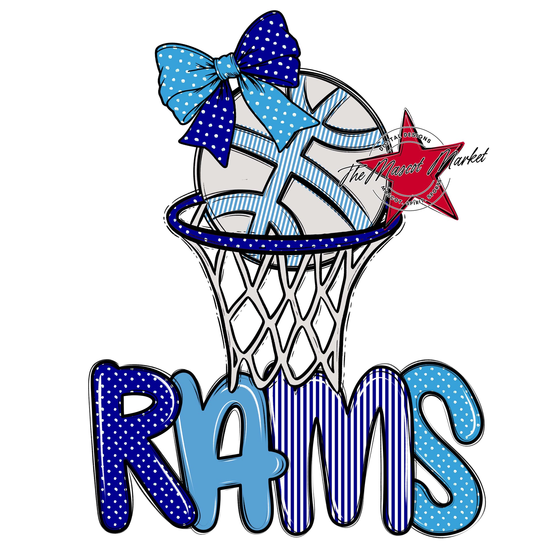 Rams Basketball Spirit Design-Blue & Carolina Blue