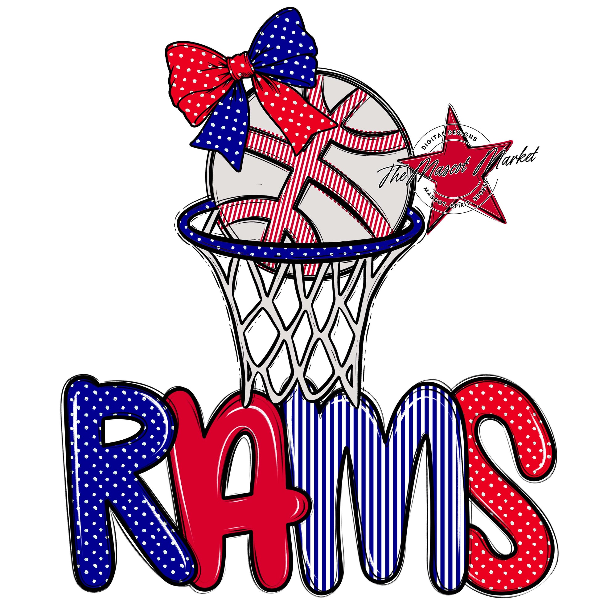 Rams Basketball Spirit Design-Blue & Red