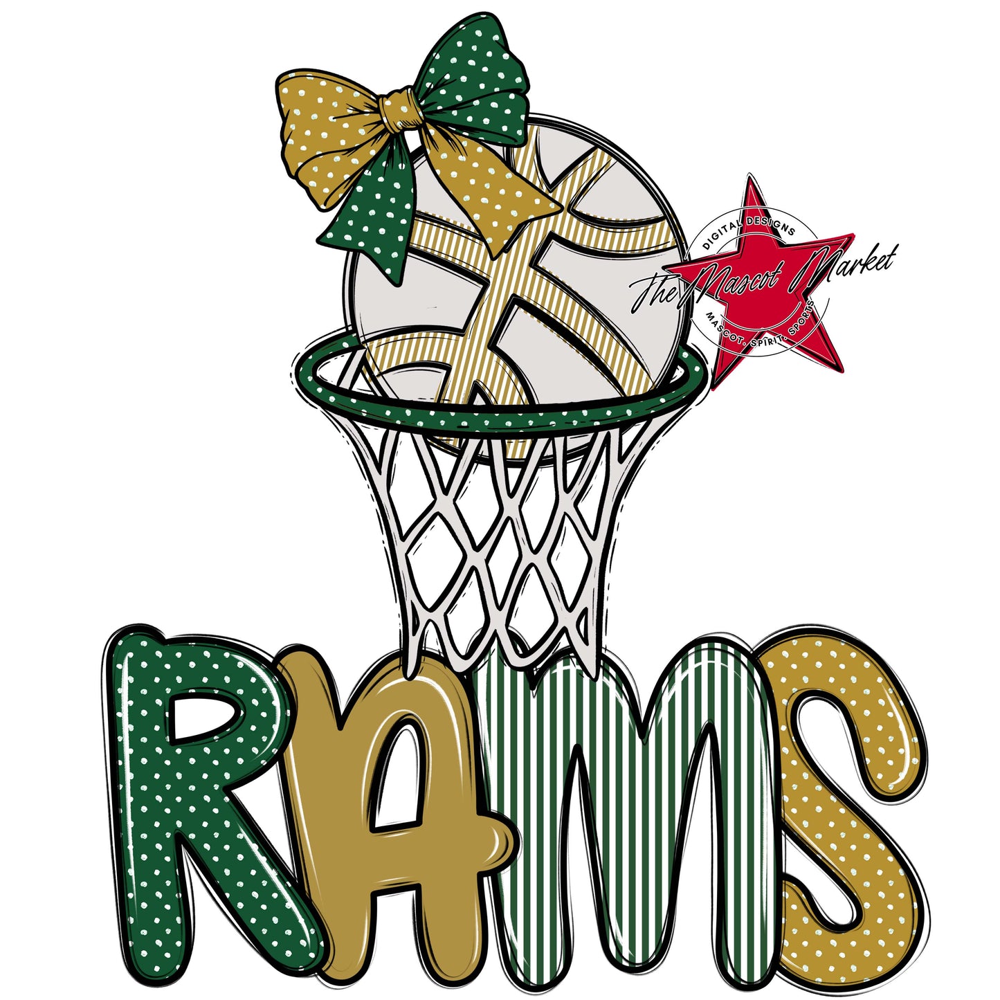 Rams Basketball Spirit Design-Green & Gold