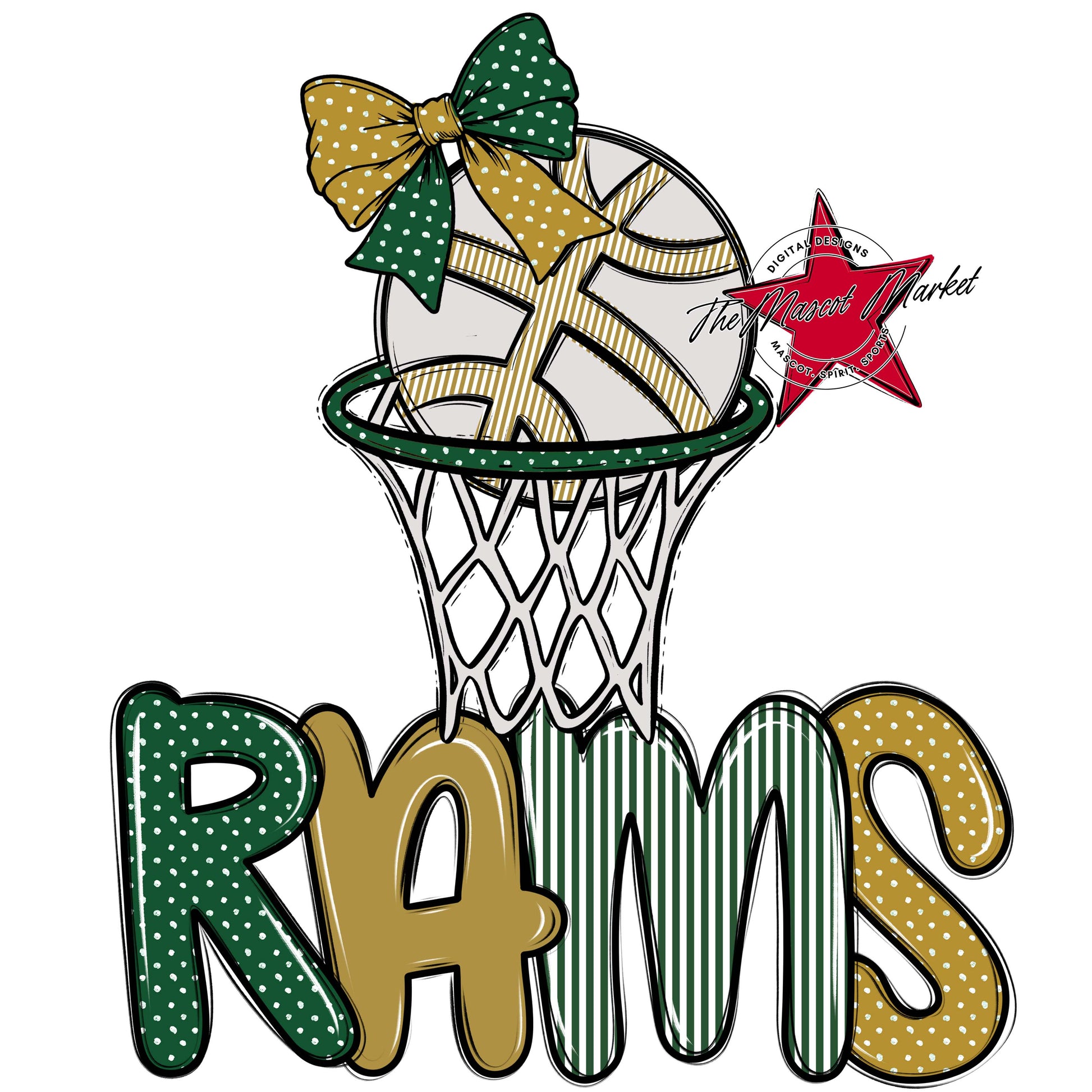 Rams Basketball Spirit Design-Green & Gold