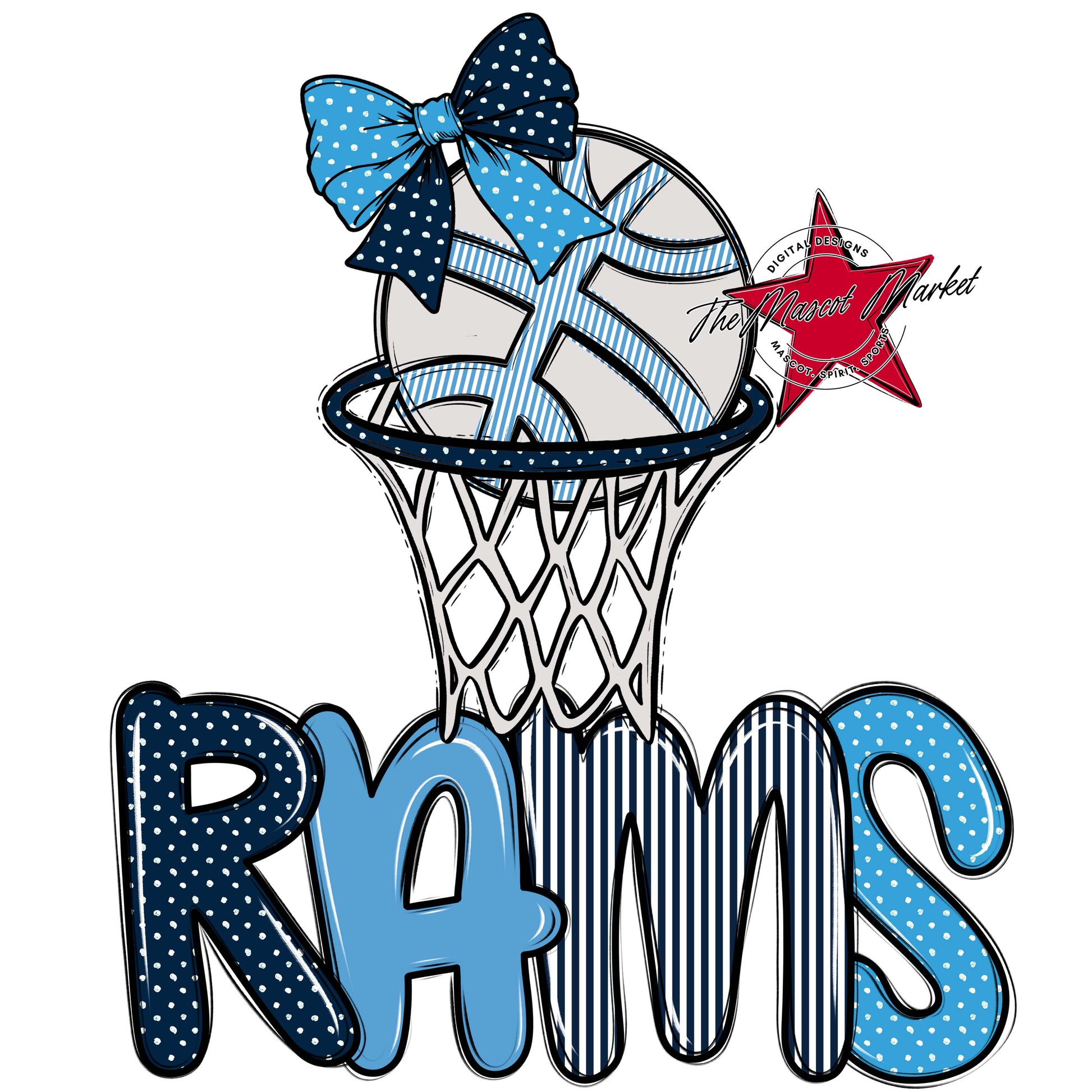 Rams Basketball Spirit Design-Navy & Carolina Blue