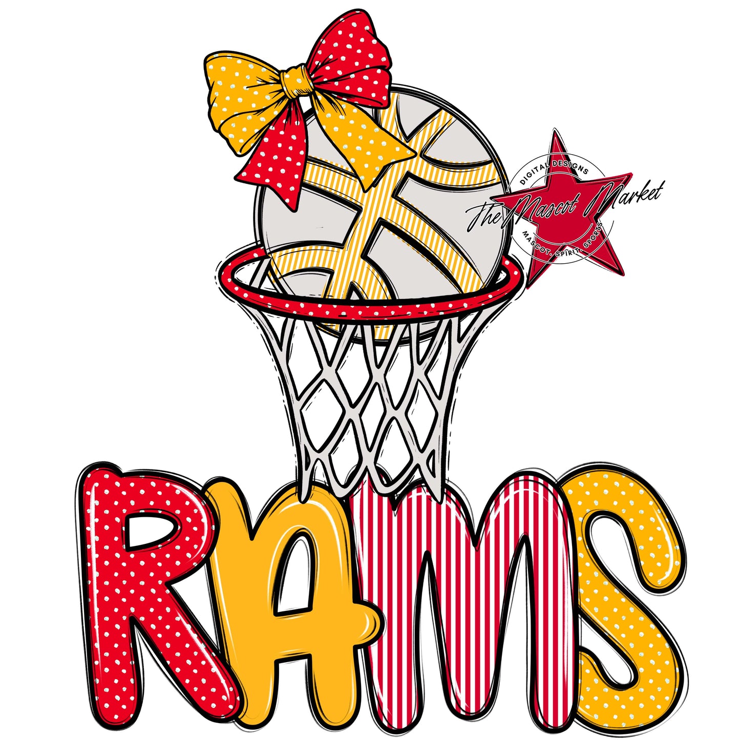Rams Basketball Spirit Design-Red & Yellow