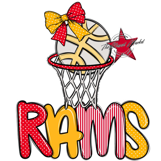 Rams Basketball Spirit Design-Red & Yellow