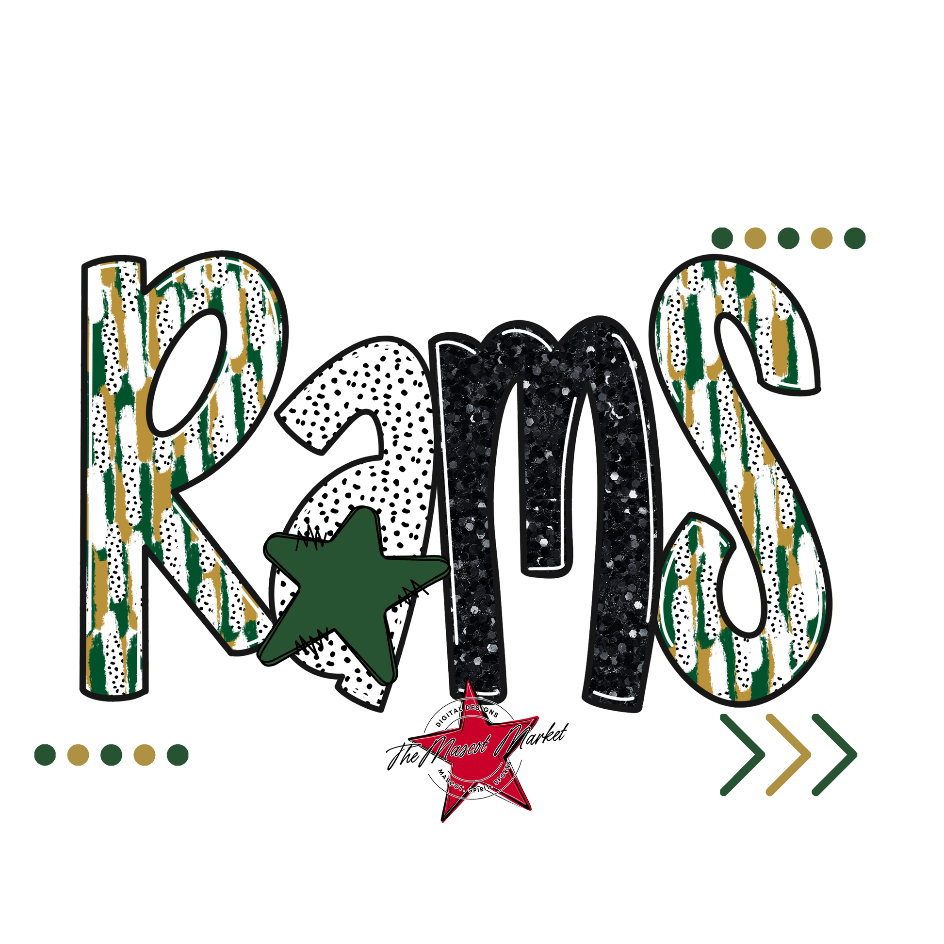 Rams Brushstroke Alpha w Arrows-Green-Gold